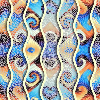 Kabartma dalgalar dekoratif mozaik döşeme desenleri