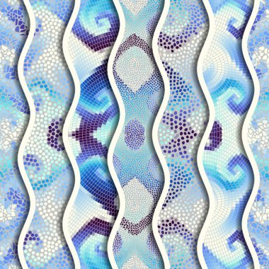 Kabartma dalgalar dekoratif mozaik döşeme desenleri