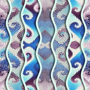 Kabartma dalgalar dekoratif mozaik döşeme desenleri