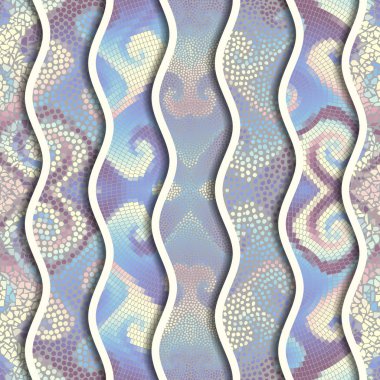 Kabartma dalgalar dekoratif mozaik döşeme desenleri