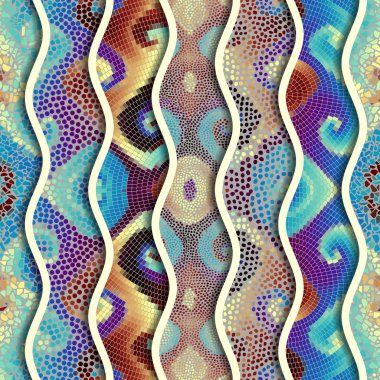 Kabartma dalgalar dekoratif mozaik döşeme desenleri