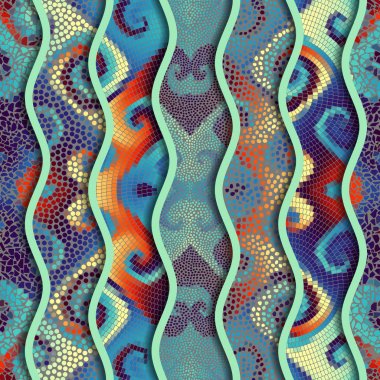 Kabartma dalgalar dekoratif mozaik döşeme desenleri