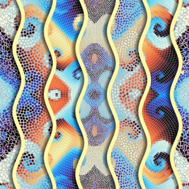 Kabartma dalgalar dekoratif mozaik döşeme desenleri