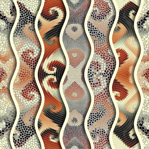 Opluchting golven van decoratieve mozaïek tegel patronen — Stockvector