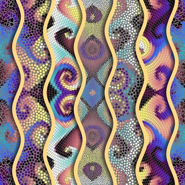Рельєфні хвилі орнаментальних мозаїчних візерунків плитки — стоковий вектор