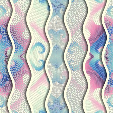 Kabartma dalgalar dekoratif mozaik döşeme desenleri