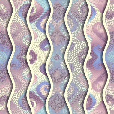 Kabartma dalgalar dekoratif mozaik döşeme desenleri