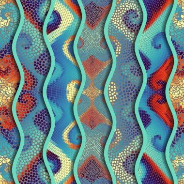 Kabartma dalgalar dekoratif mozaik döşeme desenleri