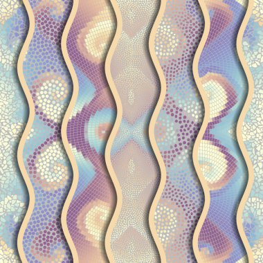 Kabartma dalgalar dekoratif mozaik döşeme desenleri