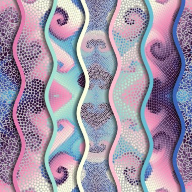 Kabartma dalgalar dekoratif mozaik döşeme desenleri