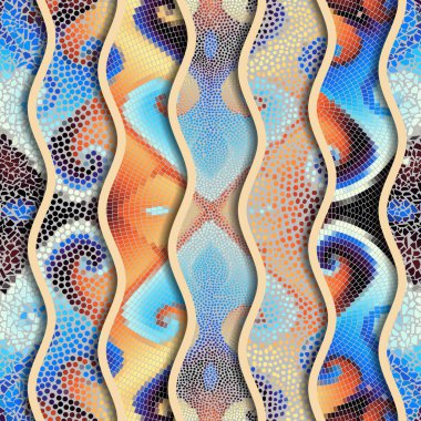 Kabartma dalgalar dekoratif mozaik döşeme desenleri