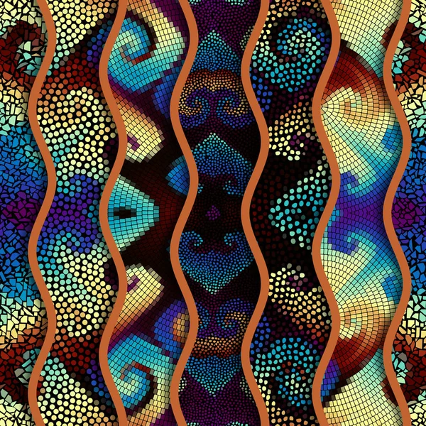 Рельєфні хвилі орнаментальних мозаїчних візерунків плитки — стоковий вектор