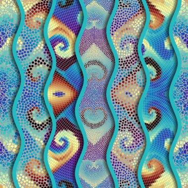 Kabartma dalgalar dekoratif mozaik döşeme desenleri