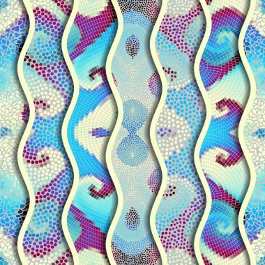 Kabartma dalgalar dekoratif mozaik döşeme desenleri