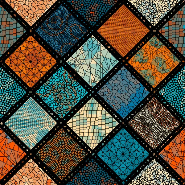 Мозаичный рисунок ромбов различных текстур плитки. Бесшовный вектор . — стоковый вектор