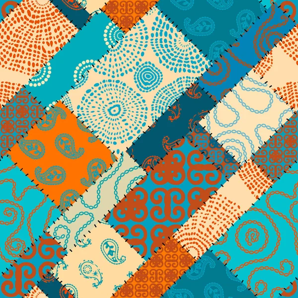 Patchwork textiel patroon. Naadloze quiltontwerp achtergrond. — Stockvector