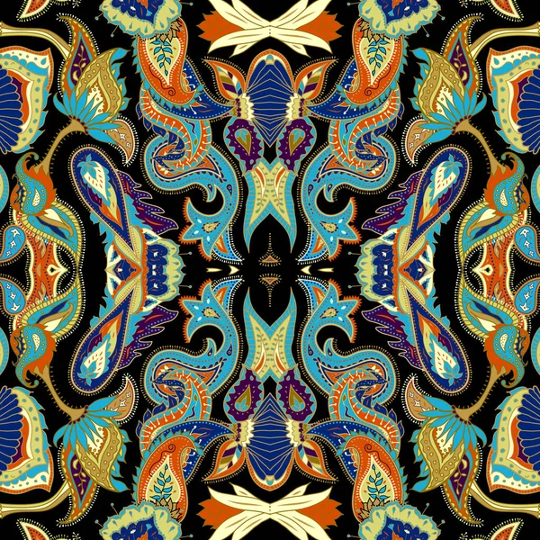 Naadloos patroon Paisley. Bruine bladeren achtergrond. met een grunge effect — Stockvector