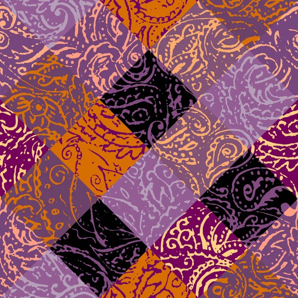 Grunge motif paisley en collage patchwork style . — Image vectorielle