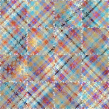 Kusursuz desen. Kaba tuval karelerden oluşan bir yamanın taklidi. Vektör resmi.