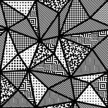 Kusursuz geometrik soyut desen. Siyah ve beyaz üçgenler. Vektör resmi.