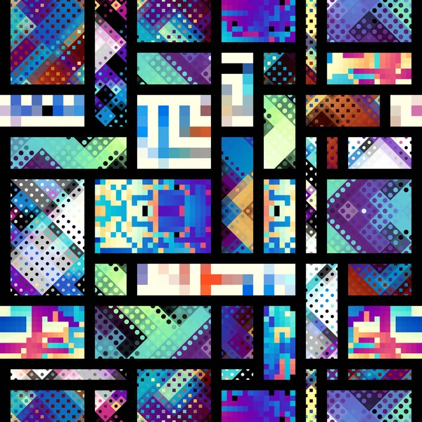 ブロックデザインスタイルのシームレスな幾何学抽象パターン ベクトル画像 — ストックベクタ