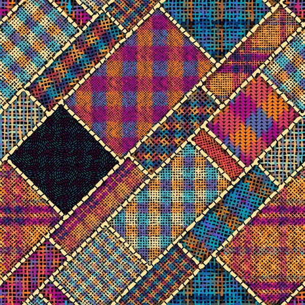 Imitación Del Patrón Patchwork Indio Con Lienzo Textura Patrón Dientes — Archivo Imágenes Vectoriales