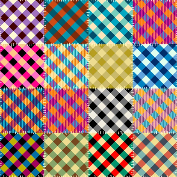 Patrón Fondo Sin Costuras Patchwork Textil Patrones Cuadros Imagen Vectorial — Archivo Imágenes Vectoriales