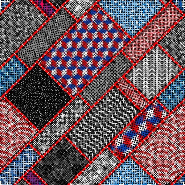 Imitation Motif Patchwork Indien Avec Des Textures Toile Image Vectorielle — Image vectorielle