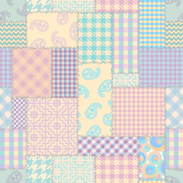 Patchwork padrão têxtil. Fundo de design de acolchoamento sem costura. — Vetor de Stock