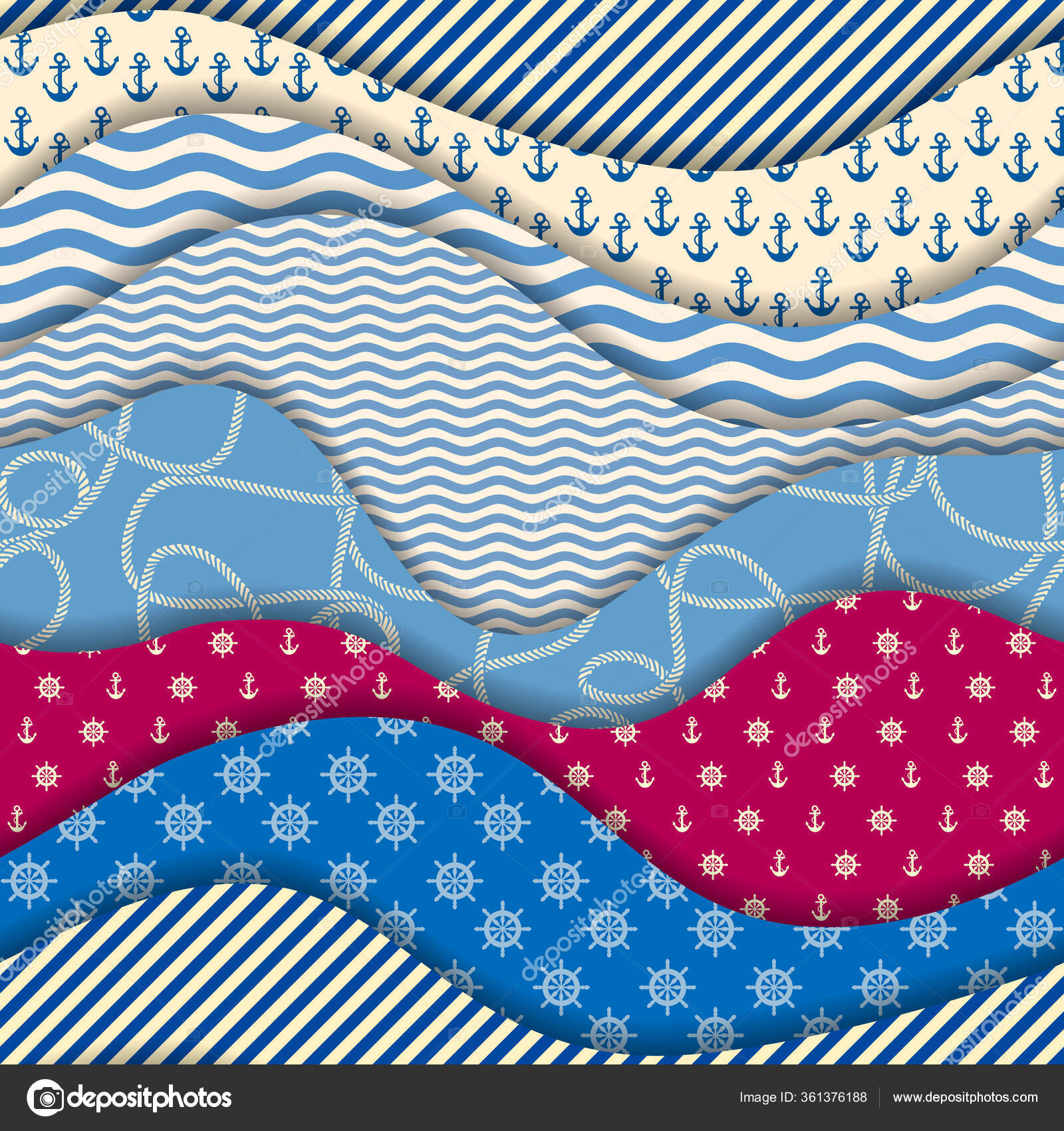 无缝图案海陆风格的波纹图案矢量说明图库矢量图©kastanka 361376188, image size:1600x1700