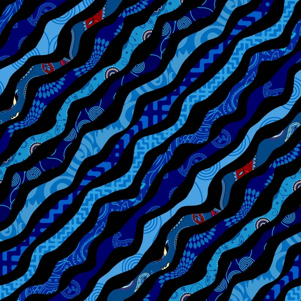 Бесшовный Рисунок Фона Синий Орманетальный Рисунок Стиле Лоскута Векторное Изображение — стоковый вектор