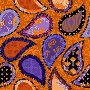 Kusursuz bir arka plan modeli. Paisley yama kalıbı. Vektör resmi