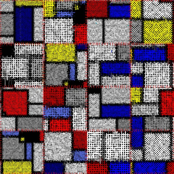 シームレスなパターン ラフなキャンバスの正方形のパッチワークパターンの模倣 ベクトル画像 — ストックベクタ