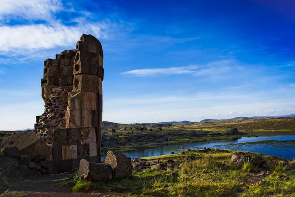 Chullpa Torre Funerária Cemitério Sillustani Hatuncolla Região Puno Peru — Fotografia de Stock