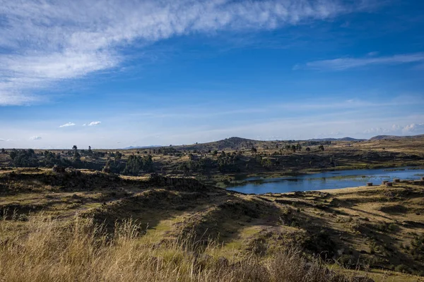 Vista Del Lago Umayo Desde Cementerio Sillustani Hatuncolla Región Puno — Foto de Stock