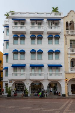 Cartagena de Indias, Kolombiya - 05 / 26 / 2018: Plaza de coches (araba karesi) manzarası. Turistik bir ikon.