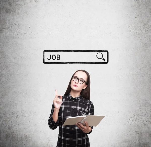 Nerd girl looking for a job — Stock Photo, Image