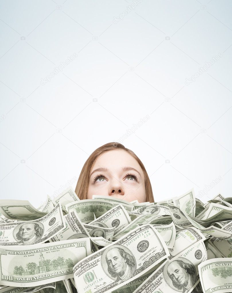 Girl piled up in cash