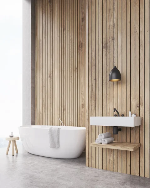 Wooden walls bathroom with sink — Zdjęcie stockowe