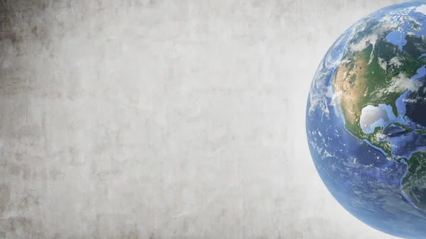 Planet Earth located in right part of screen and concrete wall — Stock Photo, Image