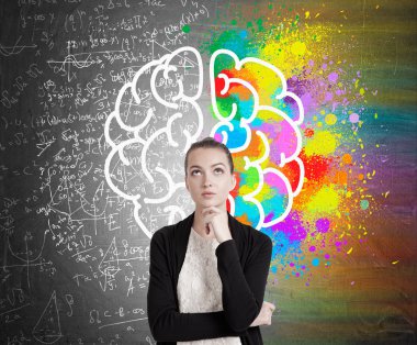 Siyah hırka ve beyin kroki kız