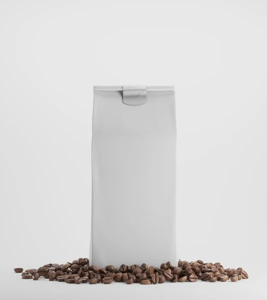 Pacote branco de café contra fundo branco — Fotografia de Stock