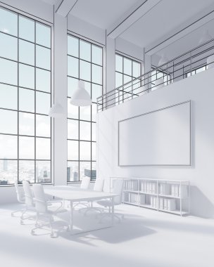 Beyaz yatay posterli ofis in yan görünümü