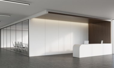 Resepsiyon masası ve koridorda toplantı odası