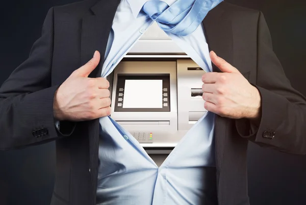 Бизнесмен с банкоматом вместо тела — стоковое фото