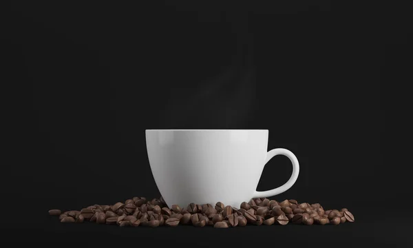 Weiße Tasse Kaffee vor schwarzem Hintergrund — Stockfoto