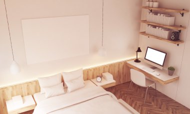 Güneşli beyaz duvarlar yatak odası