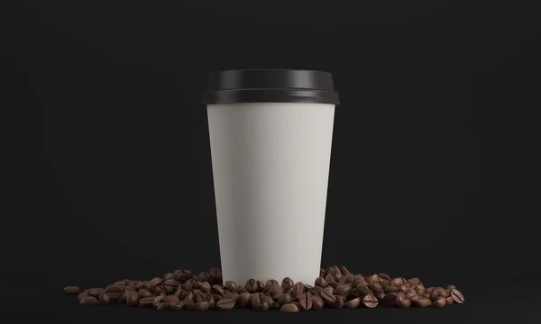 Vit kopp kaffe mot svart bakgrund — Stockfoto