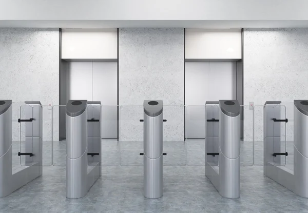Entrance to office with turnstiles and elevators — Stock Photo, Image