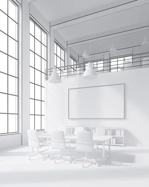 Ufficio con poster orizzontale bianco e sedie — Foto Stock